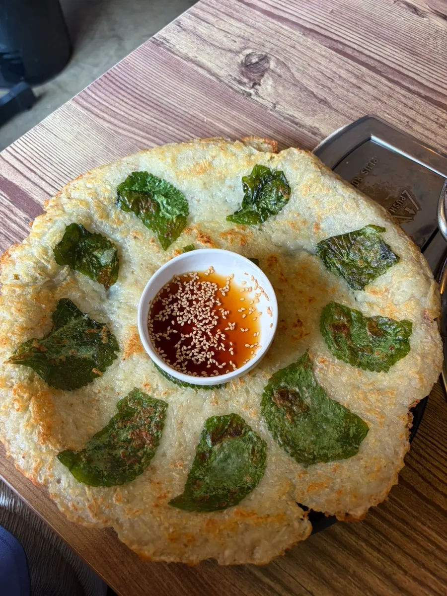 Crispy fried perilla-leaf potato pancake