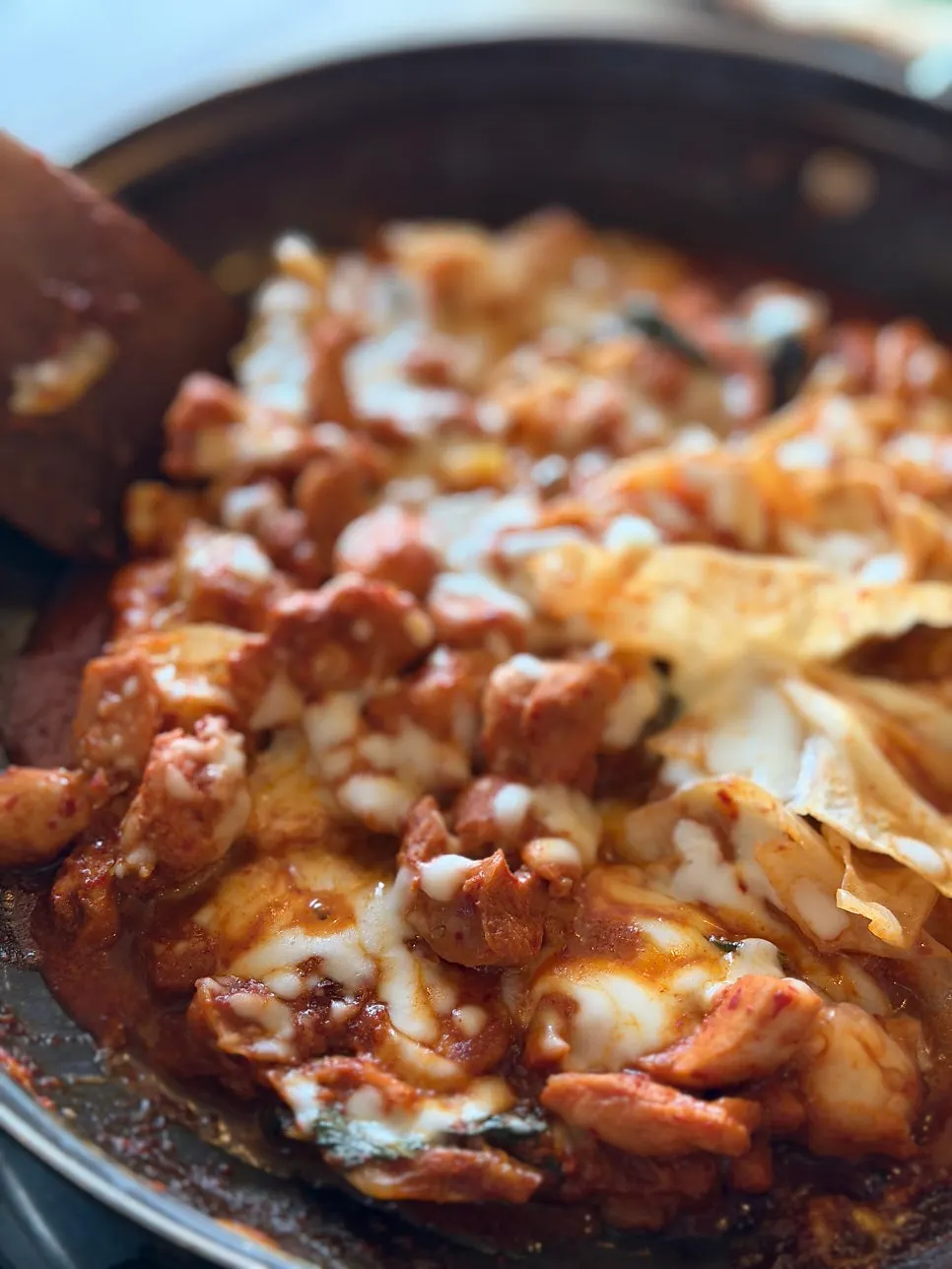 Cheese dakgalbi cooking in the pan