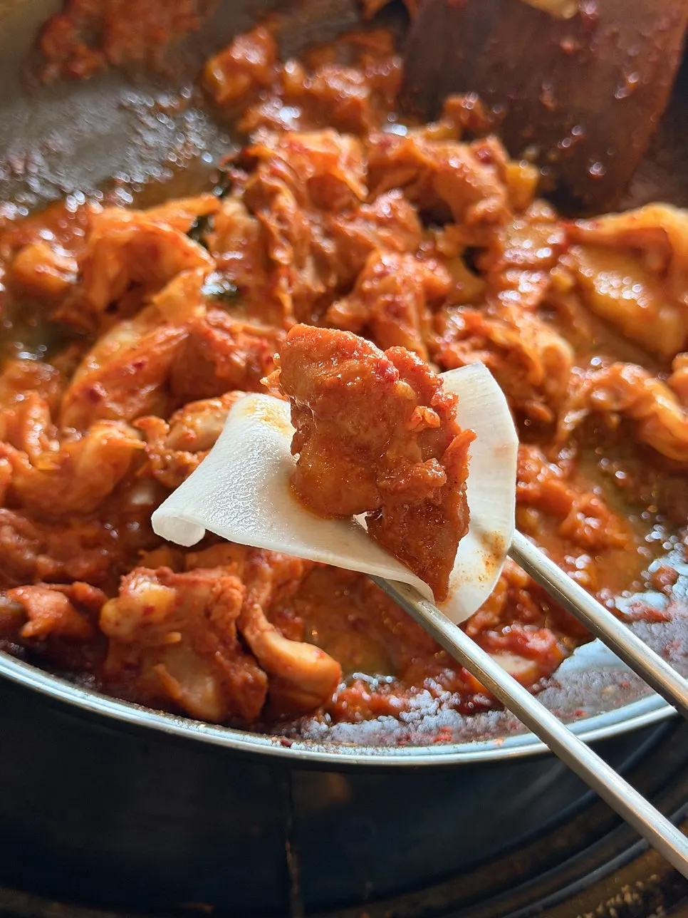 Leftover dakgalbi pan after the two of us ate