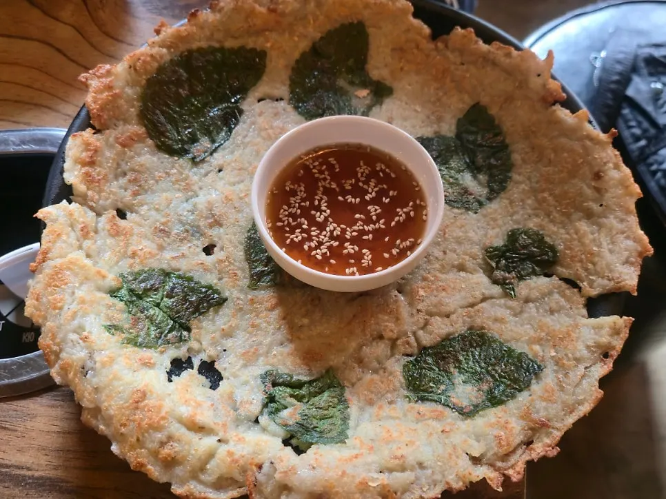 Perilla leaf potato pancake at Dakgalbijeon Gangnam Branch