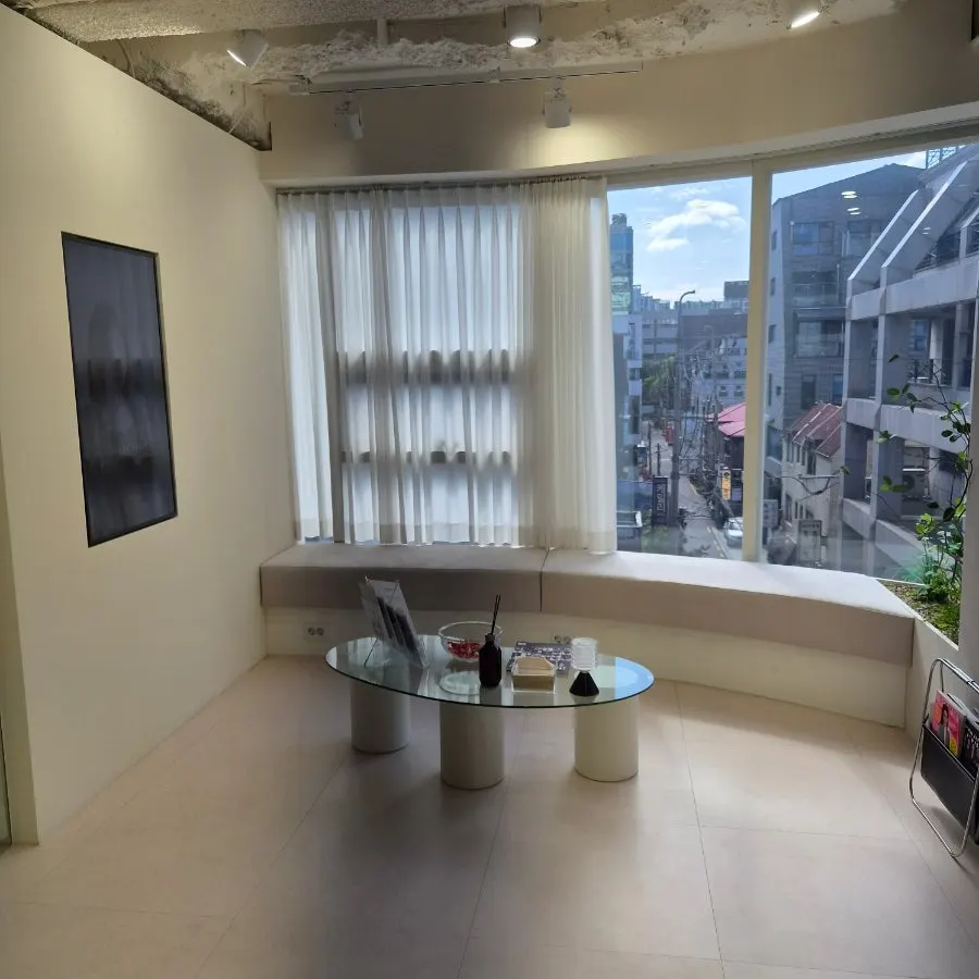 Waiting area with a floor-to-ceiling window