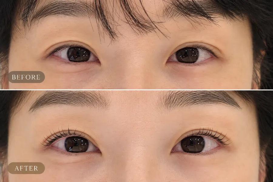 Before and after comparison photo of the lash lift