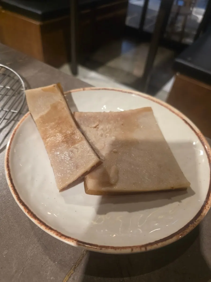 Plate of thick raw aged pork belly, 200g