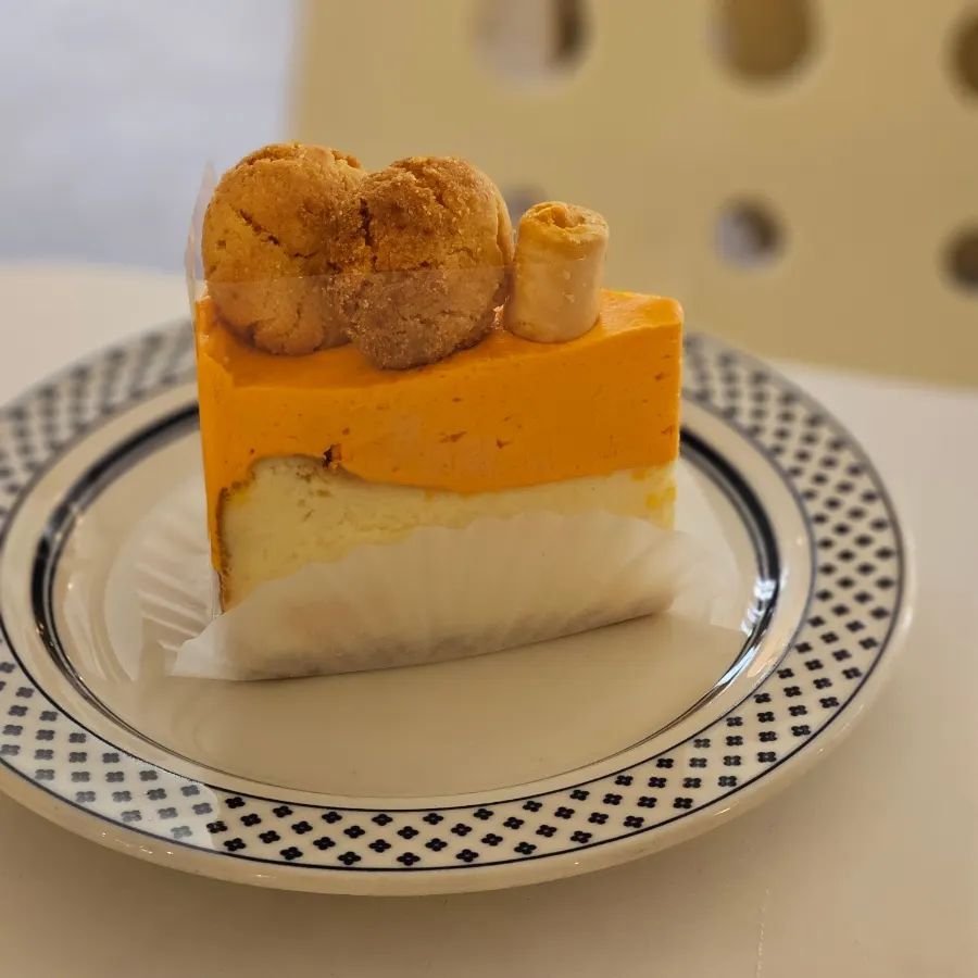 A slice of hwang cheese cake