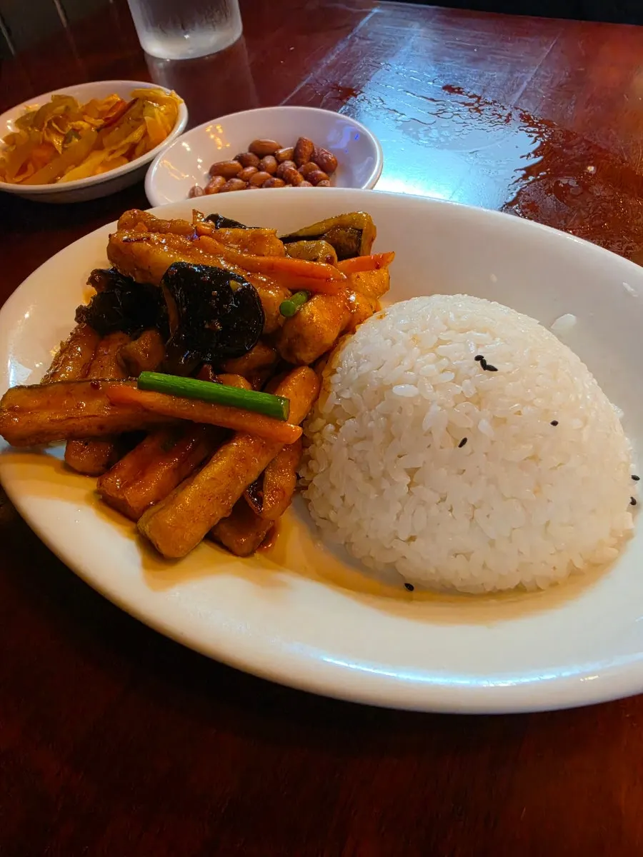 A bowl of Namsogwan's yuxiang eggplant rice bowl