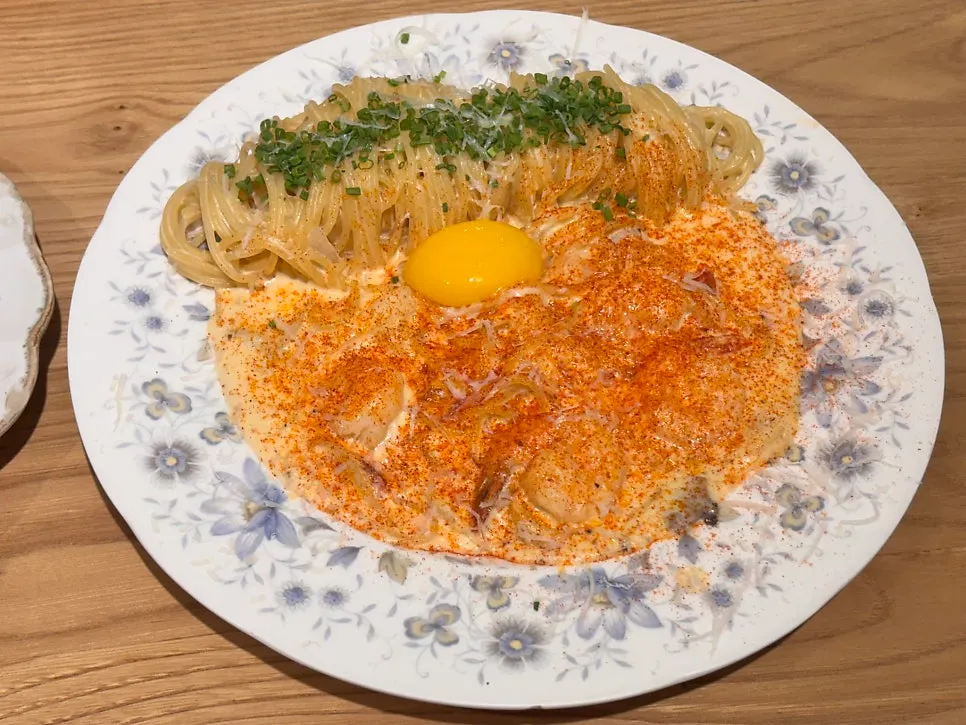 A plate of spicy cream pasta at Eulji Darak
