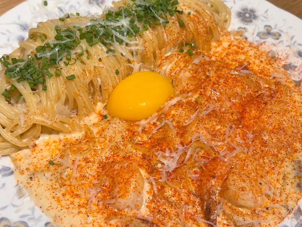 Prettily plated spicy cream pasta
