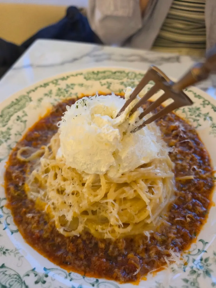 Darak Rose Pasta topped with burrata cheese