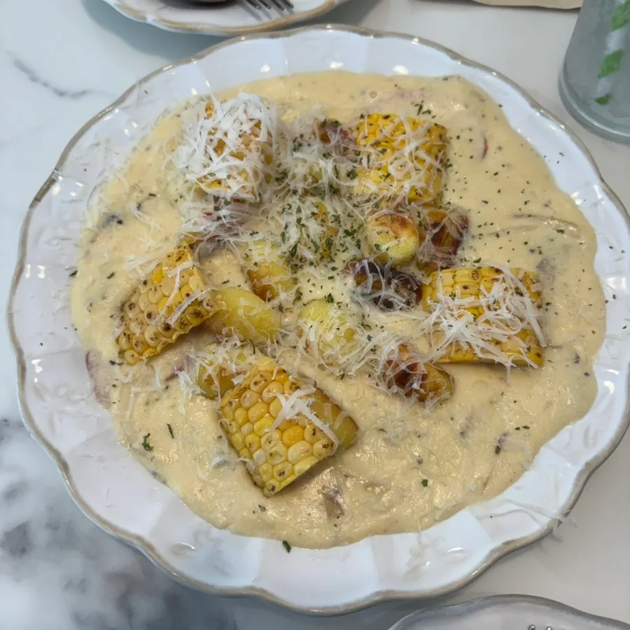 Chewy corn gnocchi with a rice-cake-like texture