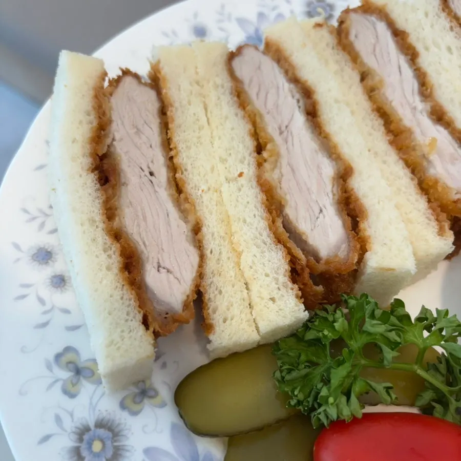 Moist bread and tender katsu sando cross-section