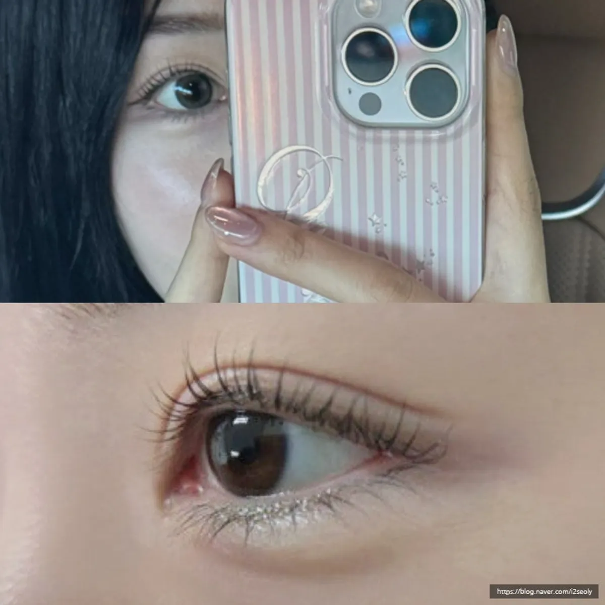 Close-up of eye with lashes lifted individually after a lash lift