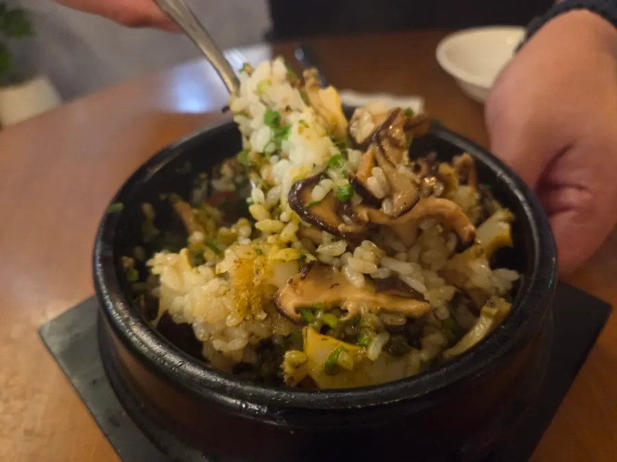 Abalone mushroom butter pot rice table setting