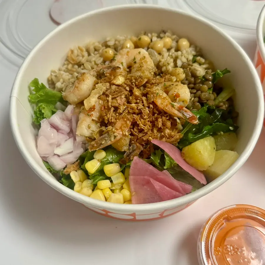 Garlic shrimp poke with its lid opened