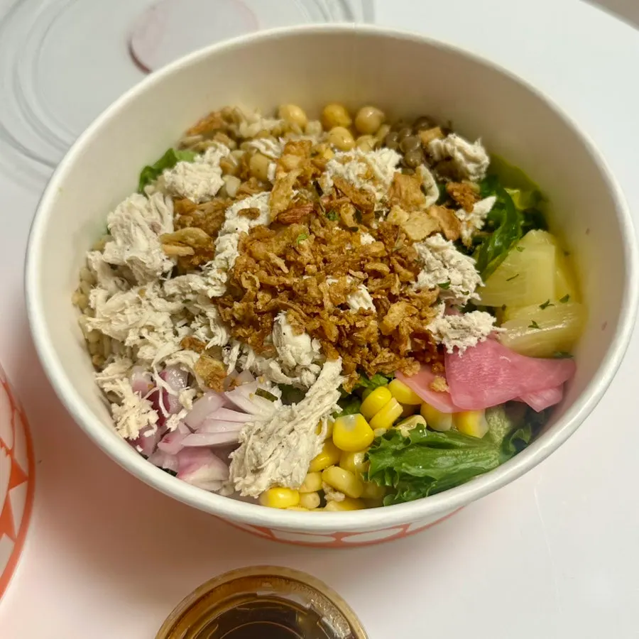 Poke topped with chicken breast