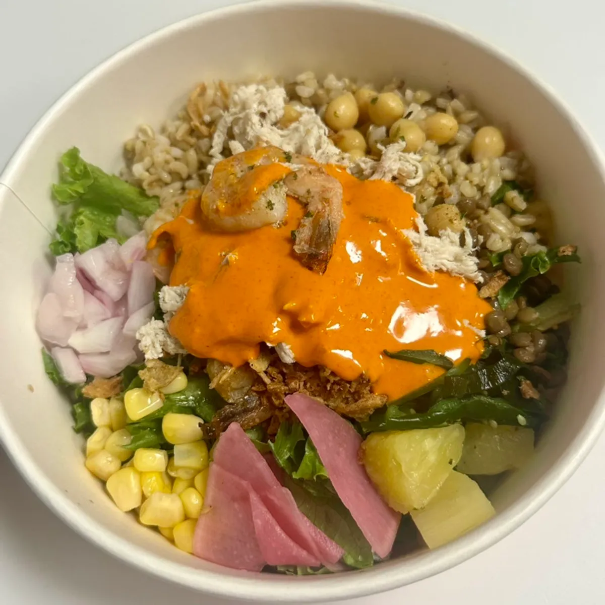 Shrimp and chicken breast poke toppings