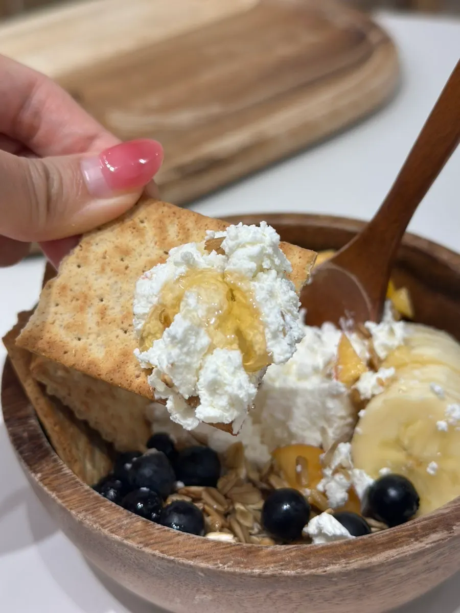 Close-up showing the clean texture of the Greek yogurt