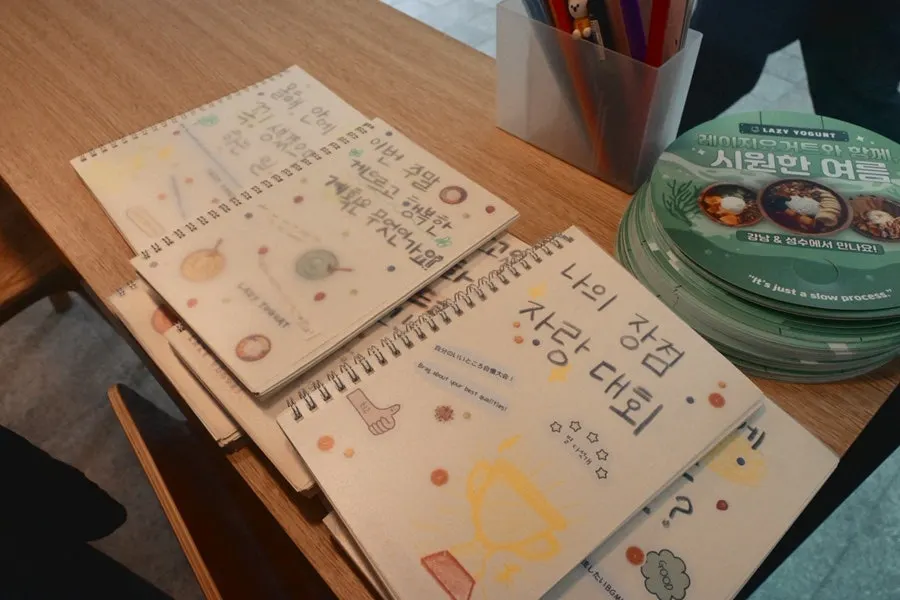 Secret-letter-like guestbook in one corner of the café