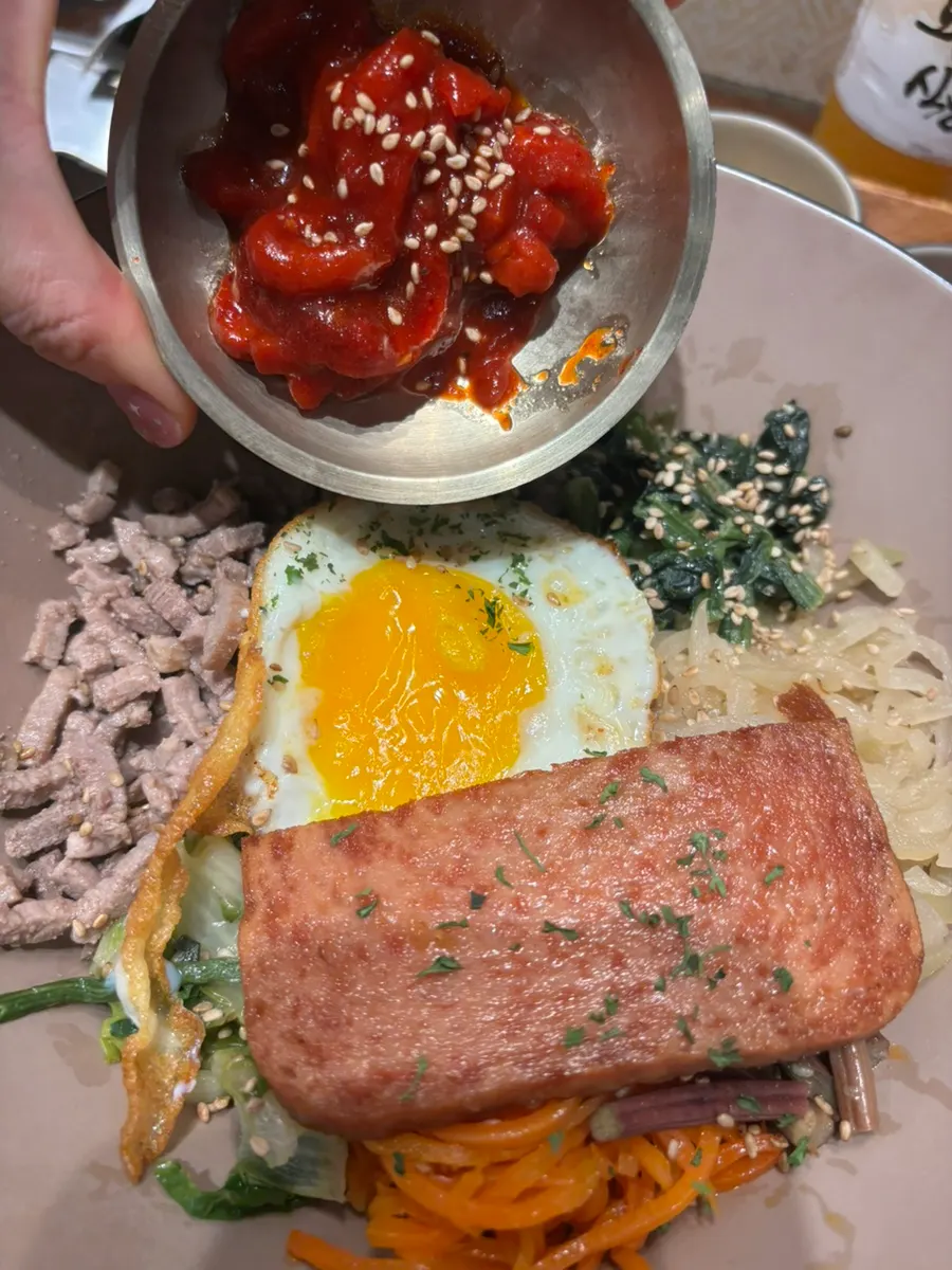 Seafood ssamjang bibimbap with a chewy seafood texture