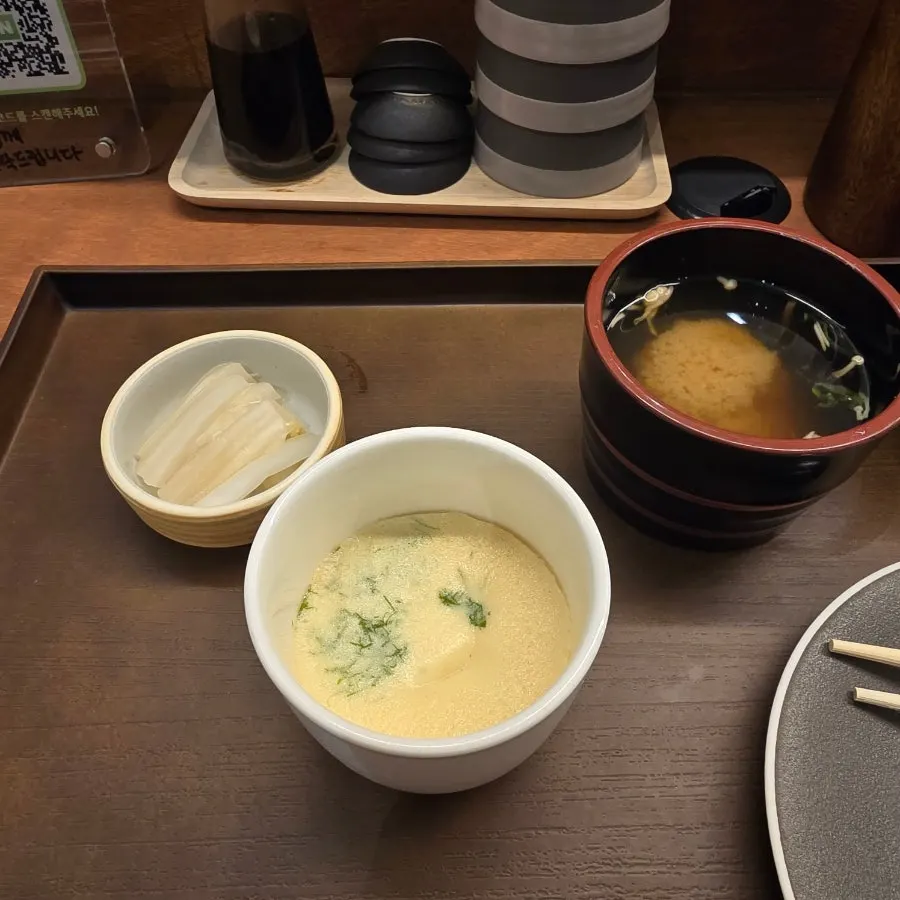 Chawanmushi appetizer with a large shrimp