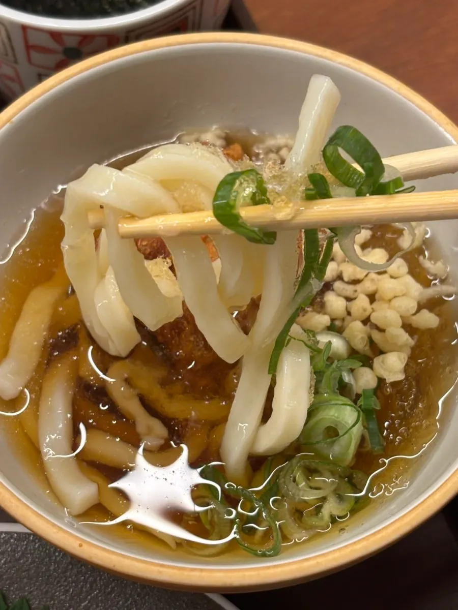 Cold udon broth with a thin layer of ice
