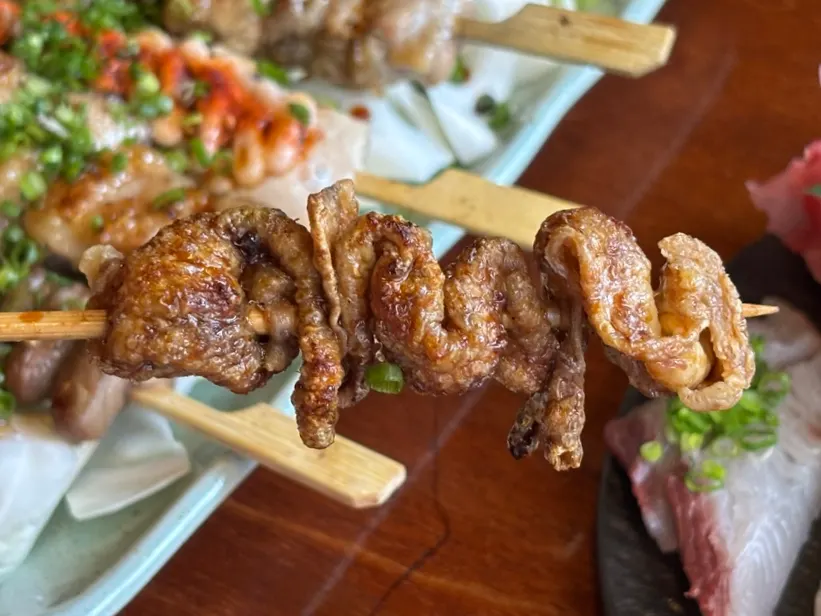 Cross-section of a juicy yakitori skewer