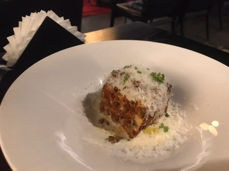 White truffle mille-feuille lasagna topped with cheese