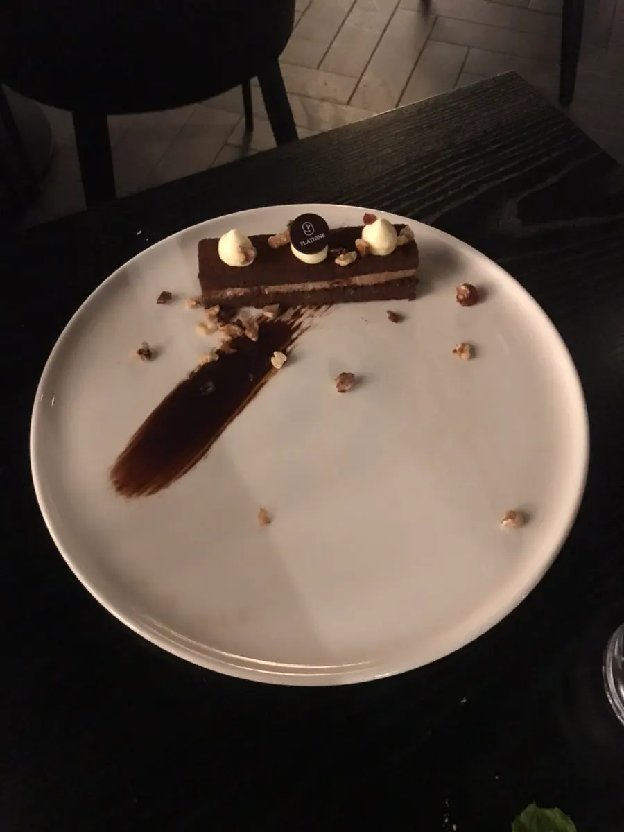 Chocolate cake dessert with cream cheese and nuts