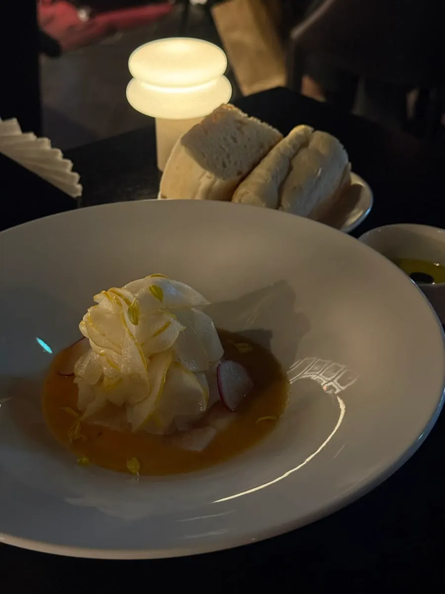 Layered, fried potato pavé on a plate