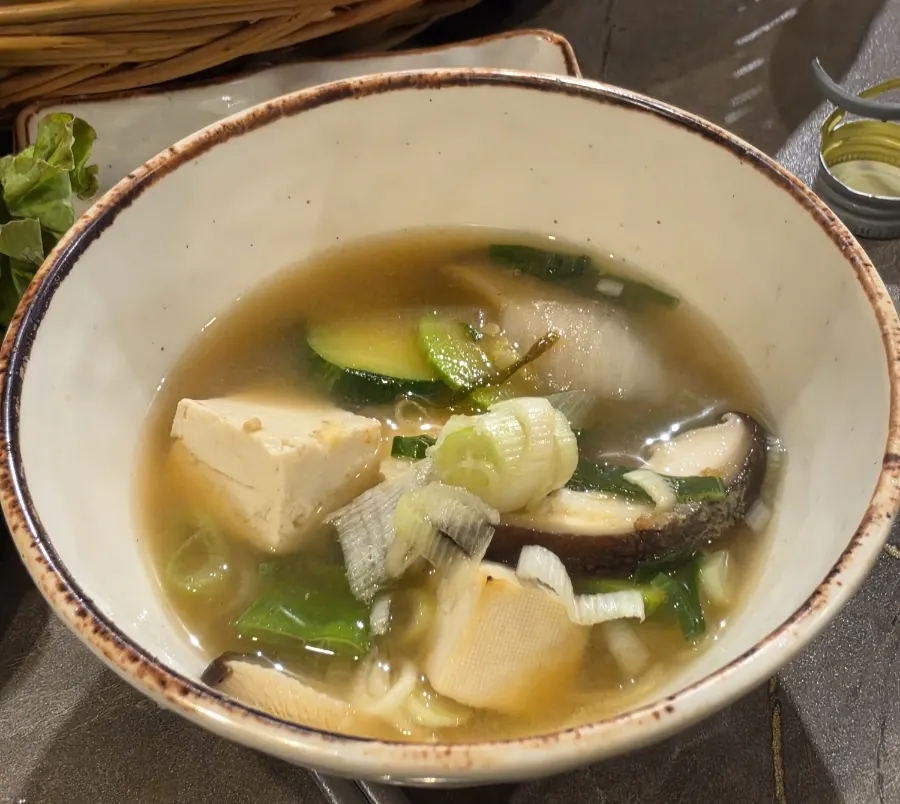 Doenjang jjigae with tofu and shiitake mushrooms