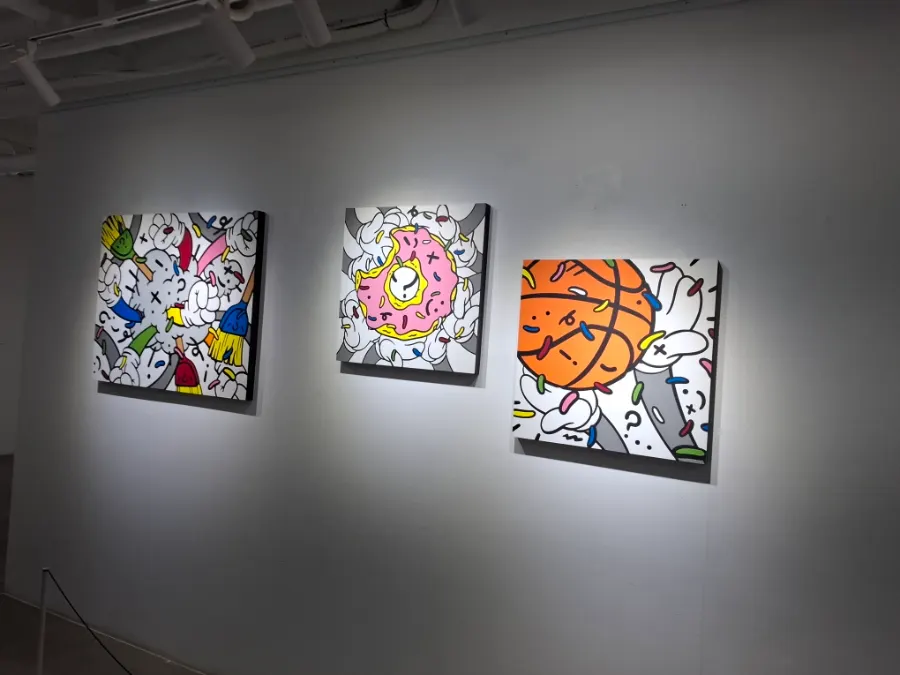2nd floor café space with art exhibits on the walls