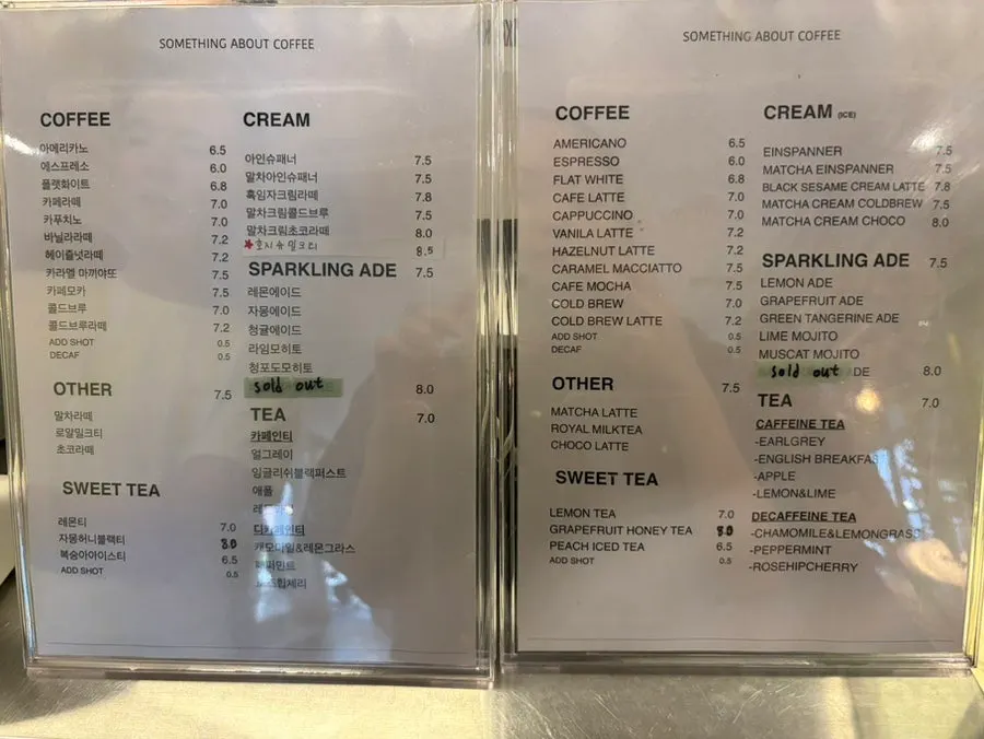 Café menu board listing signature drinks