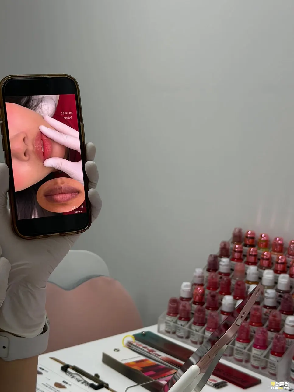 Comparing lip colors that suit the client's skin tone