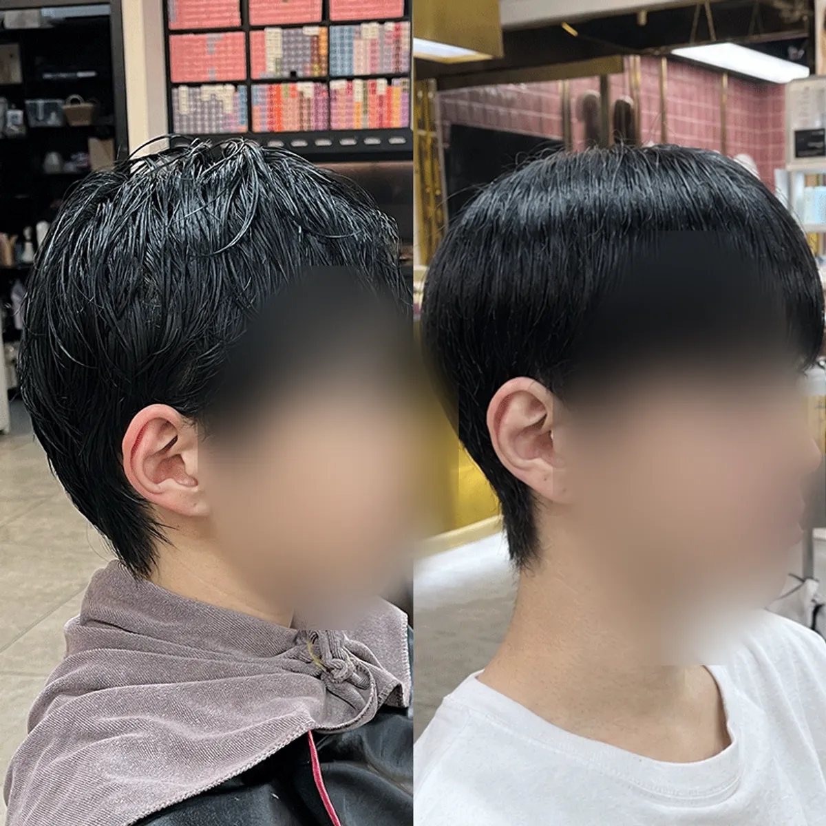 Before and after comparison of the men's see-through dandy cut