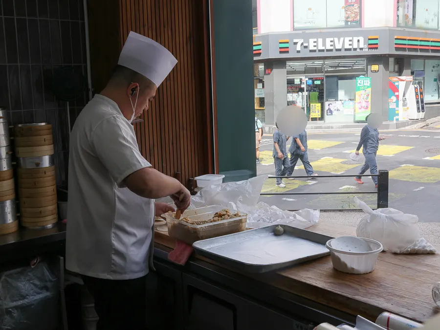 Dim sum being made in front of the entrance