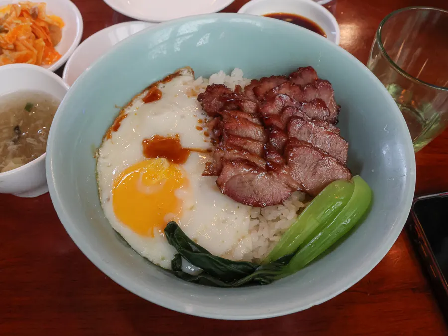 Sweet sauce served alongside the rice bowl