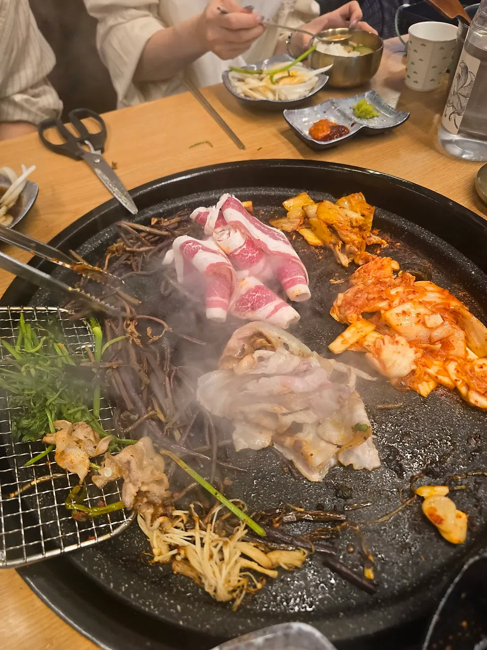 Beef belly grilling on the pan