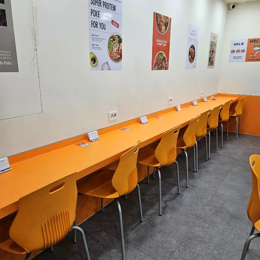 Overview of interior seating at Ola Poke Gangnam