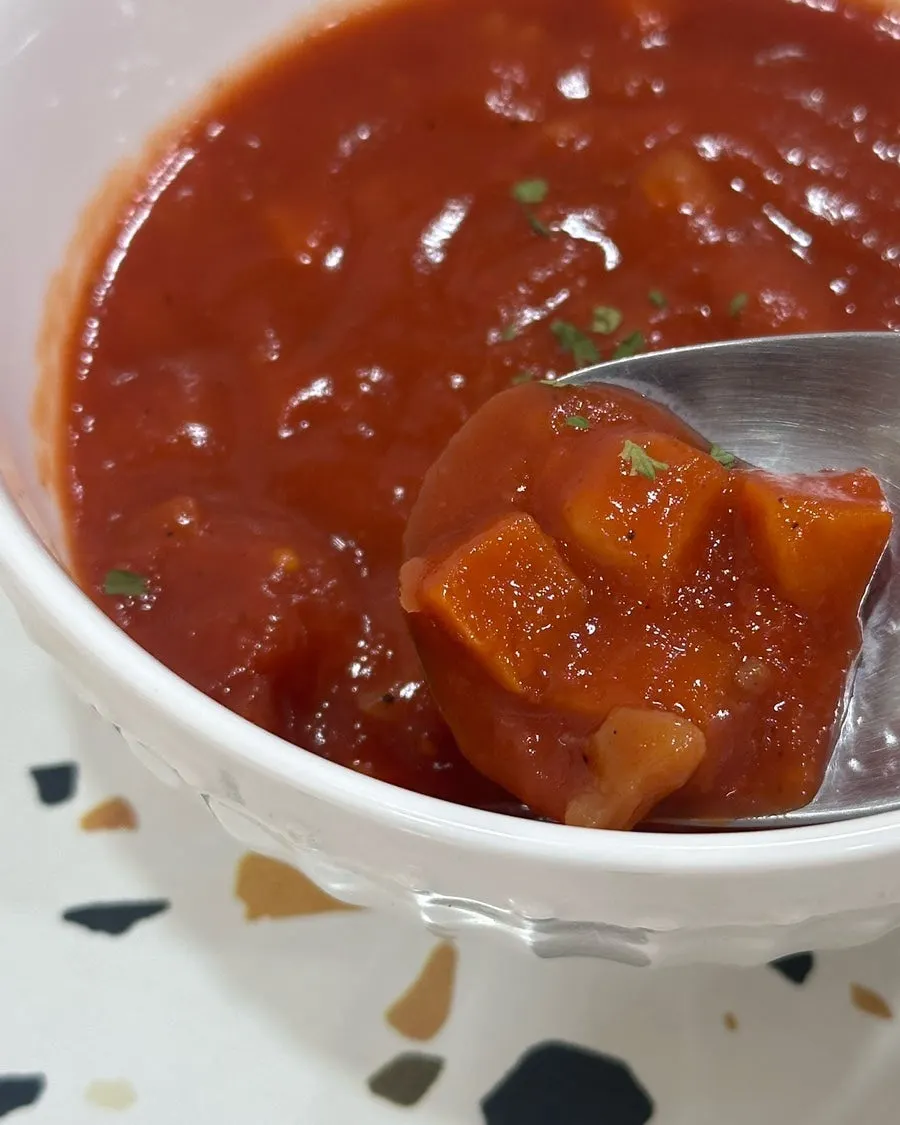 A spoonful of the spicy vegan tomato soup