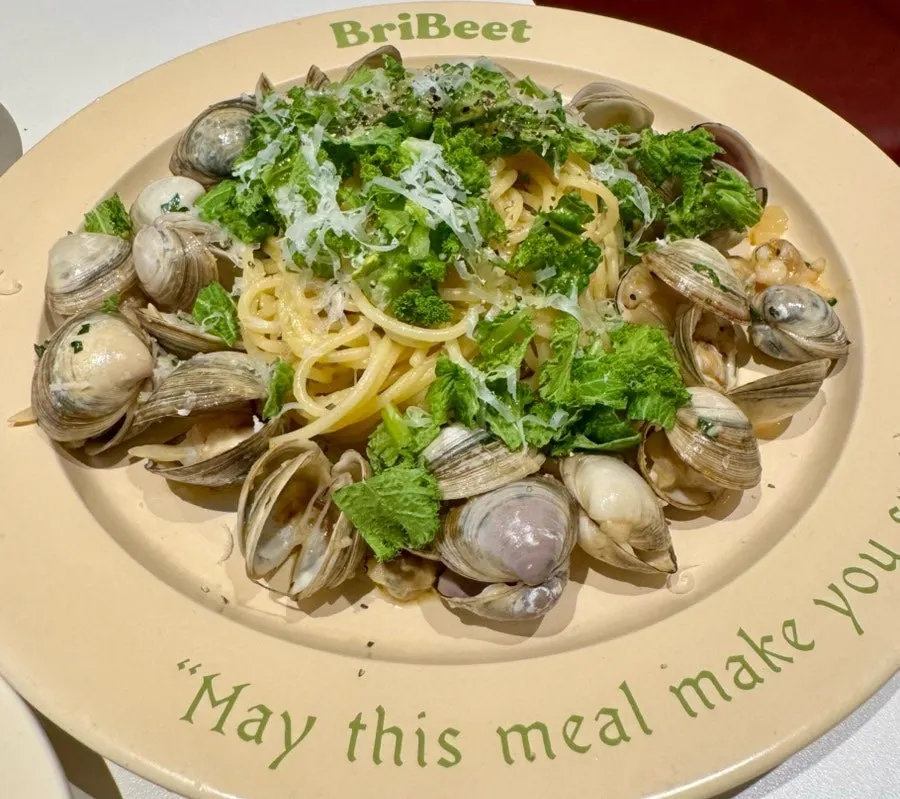 A plate of Brivit's vongole pasta