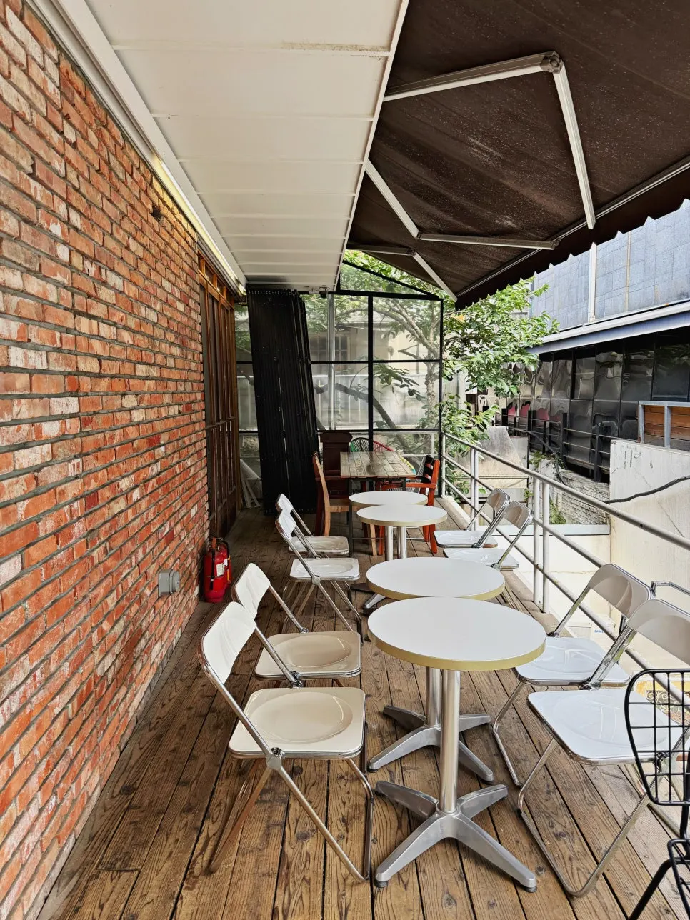 Warm second-floor seating area