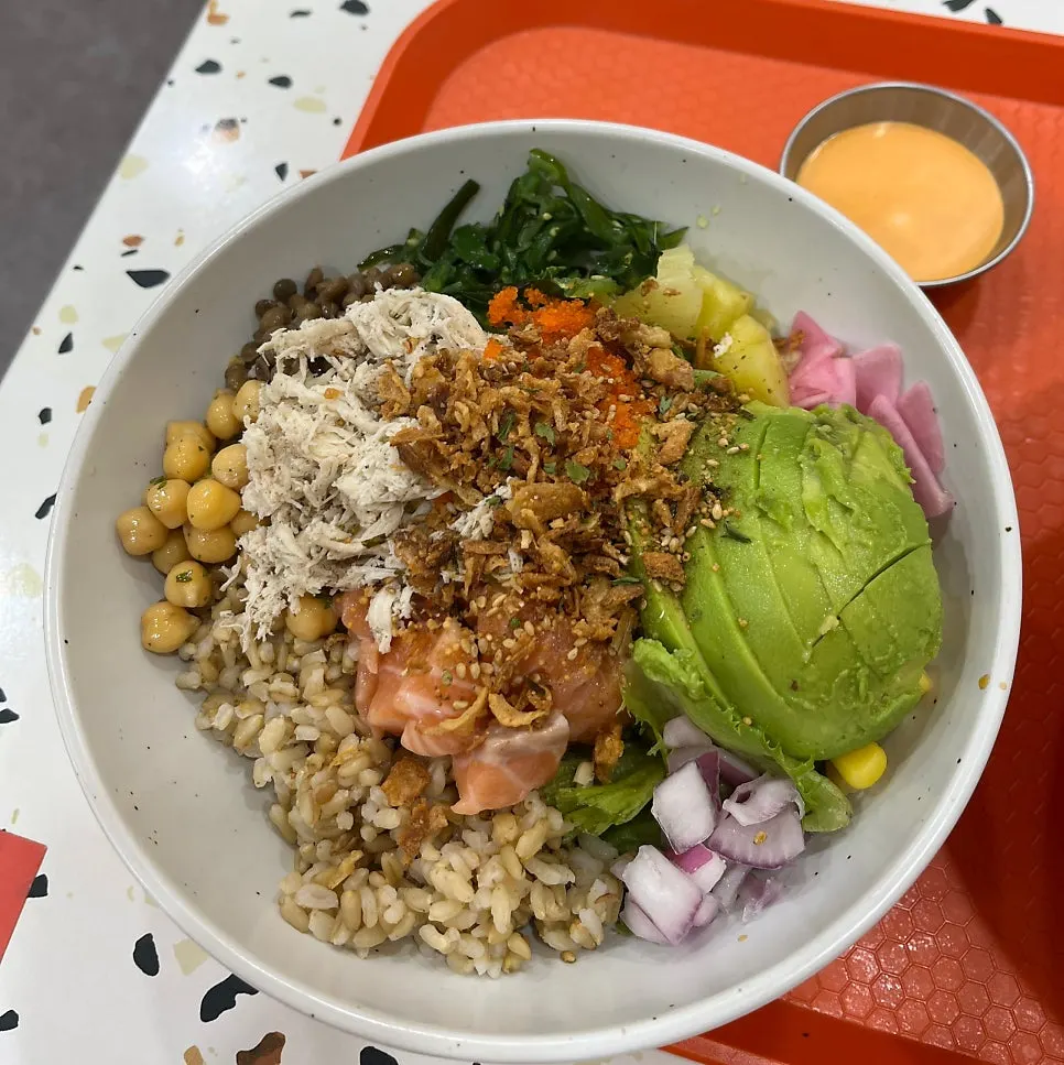 A combination of two different poke bowls