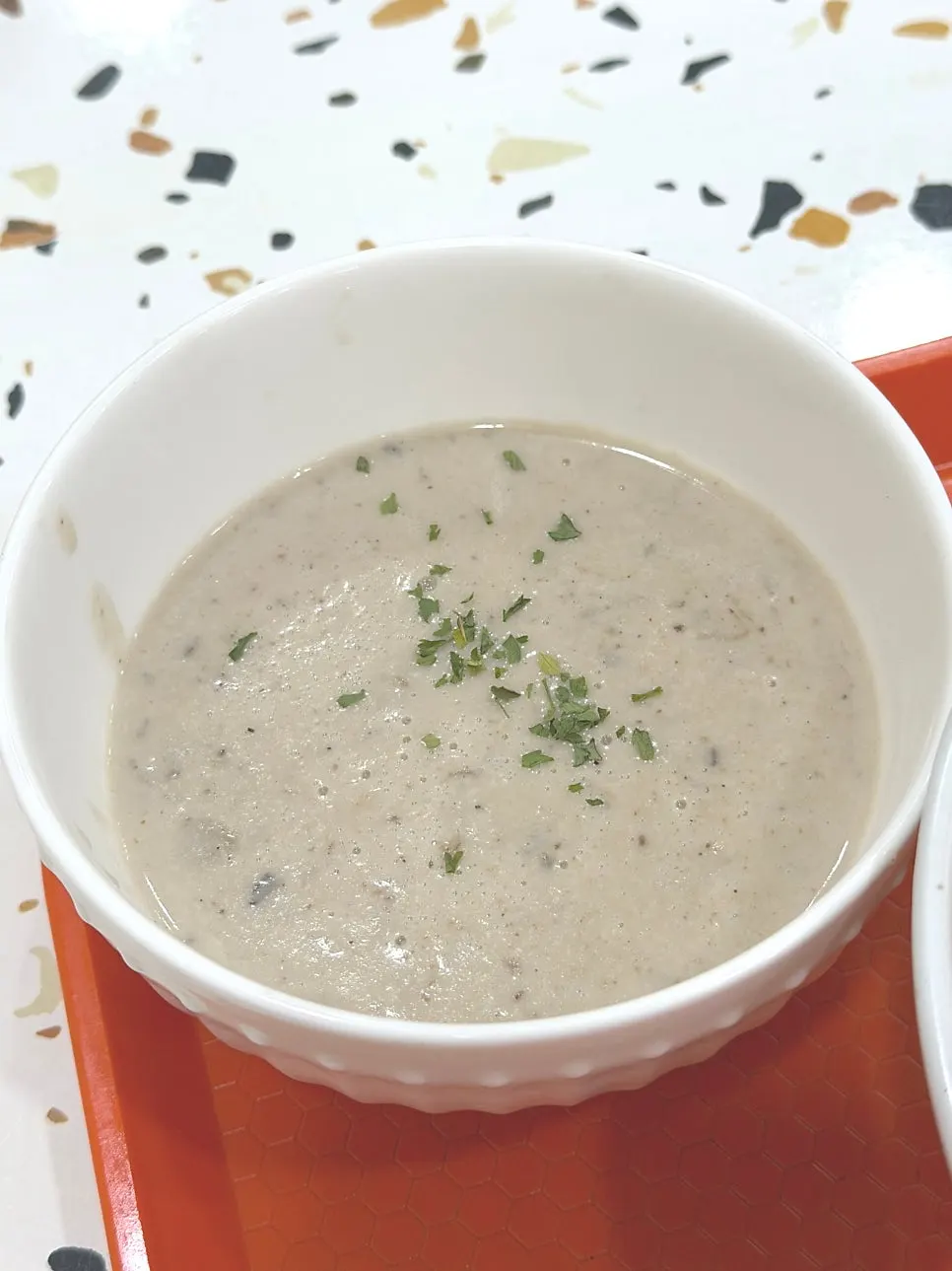 A cup of thick mushroom soup