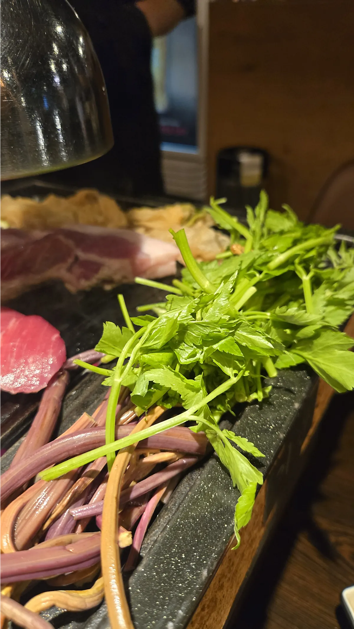 Meat grilled with vegetables