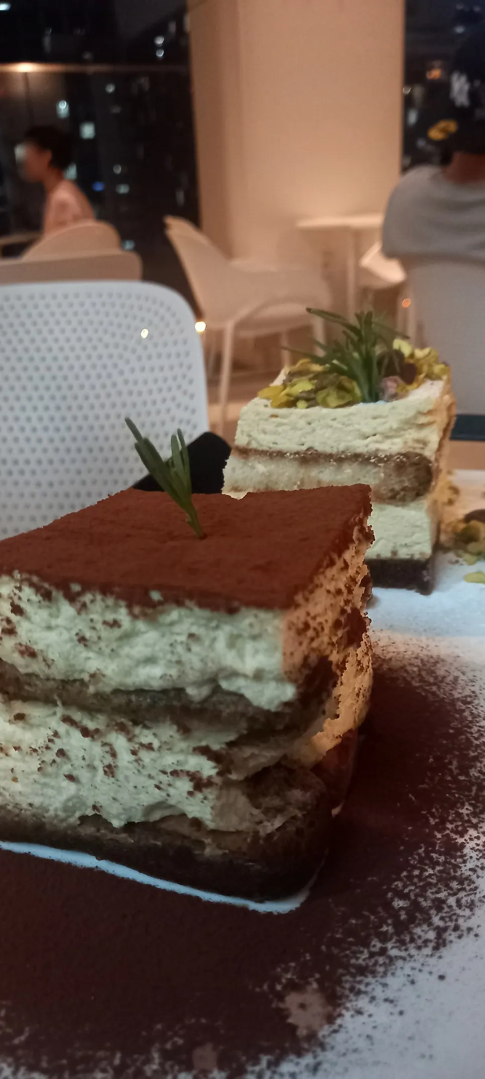Tiramisu topped with pistachio