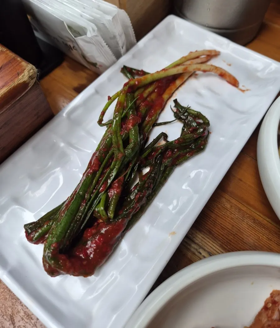 Plate of scallion kimchi at Bongu Hwarro
