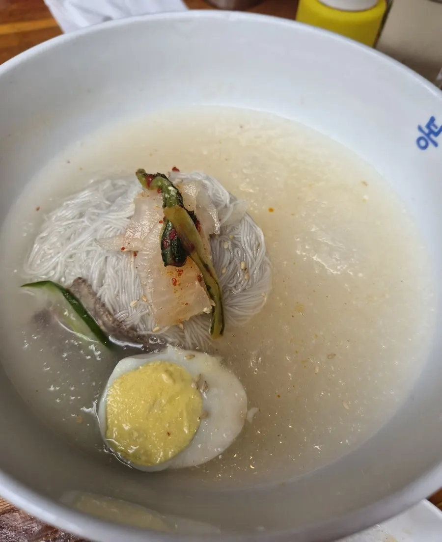 Water naengmyeon ordered for dessert at Bongu Hwarro