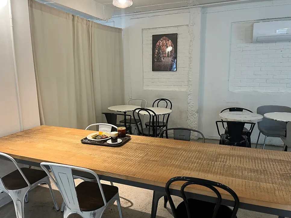 Bakerist Brown 2nd floor sofa seats and wide tables