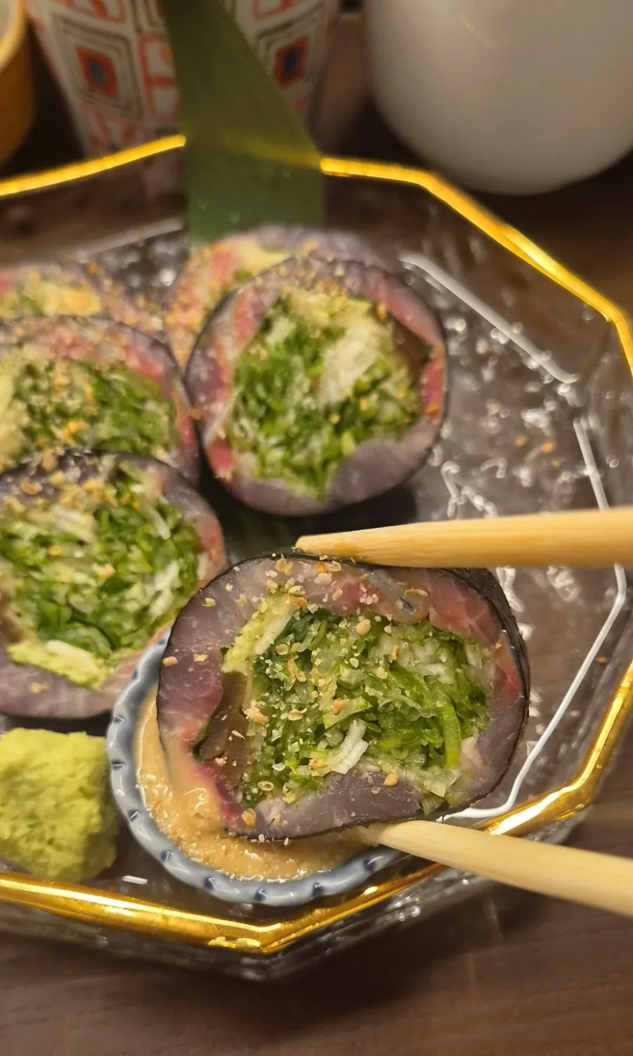 Herring isobe maki with wasabi