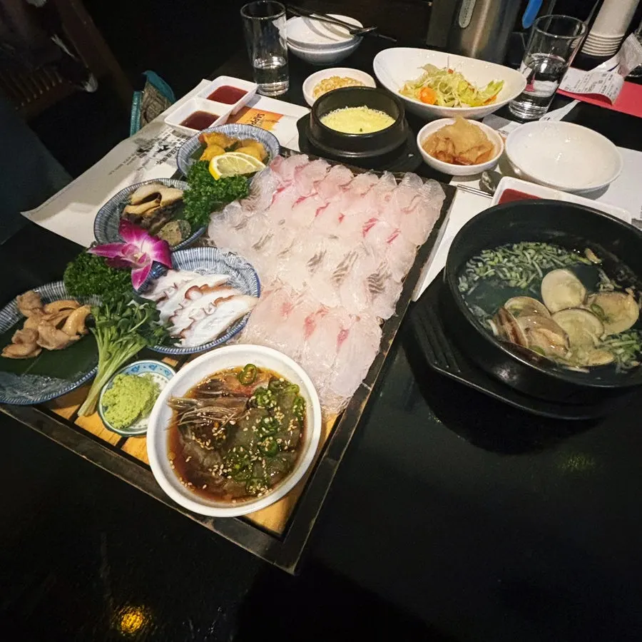 Ordered small live-fish sashimi set