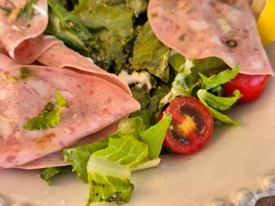 Salad with mortadella and tomato